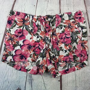 Gap Shorts Womens 12 White Pink Floral Linen Blend Drawstring Pockets Casual